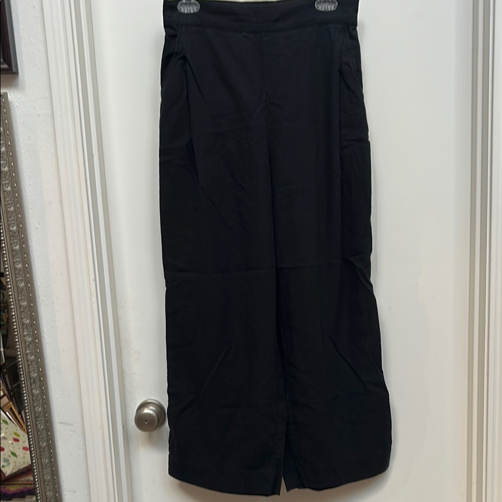 Madewell Black Ankle linen Pants Sz 4 Wide leg front pleated pockets 26.5” insm